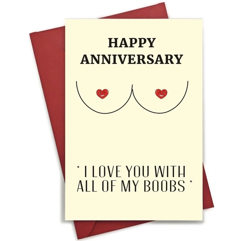 Funny Happy Anniversary Card I Love You With All Of My Boobs Red‎ Envelope New
